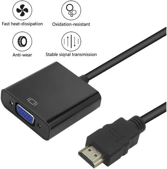 Alt view image 2 of 7 - HDMI to VGA, HDMI to VGA Adapter (Male to Female) Compatible for Computer, Desktop, Laptop, PC, Monitor, Projector, HDTV, Chromebook, Raspberry Pi, Roku, Xbox and More - Black