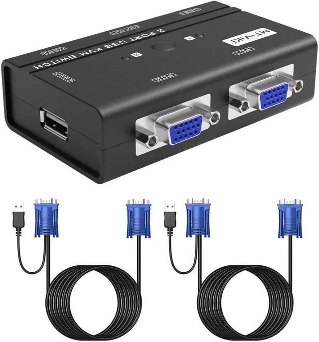 Alt view image 2 of 7 - USB VGA KVM Switch 2 Ports w/Cables & 3 USB Hubs, 260KL 1080P KVM Switches Two Computers Share 1 Set of Monitor Keyboard Mouse Printer/U Disk