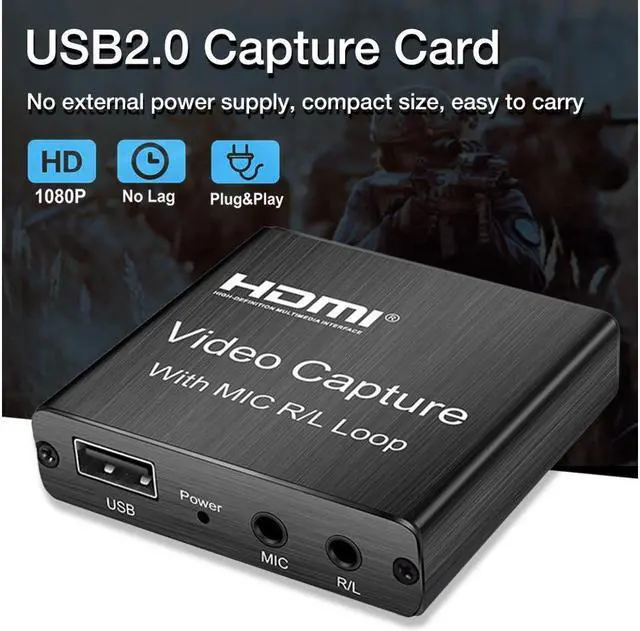 Alt view image 2 of 7 - 4K Video Capture Card with HDMI Loop 3.5mm R/L Stereo/MIC Output HD 1080P Broadcast Live, Game Capture Cards HDMI to USB , Record via DSLR, Camcorder, Camera, PS4, Xbox one, Wii U, Nintendo Switch