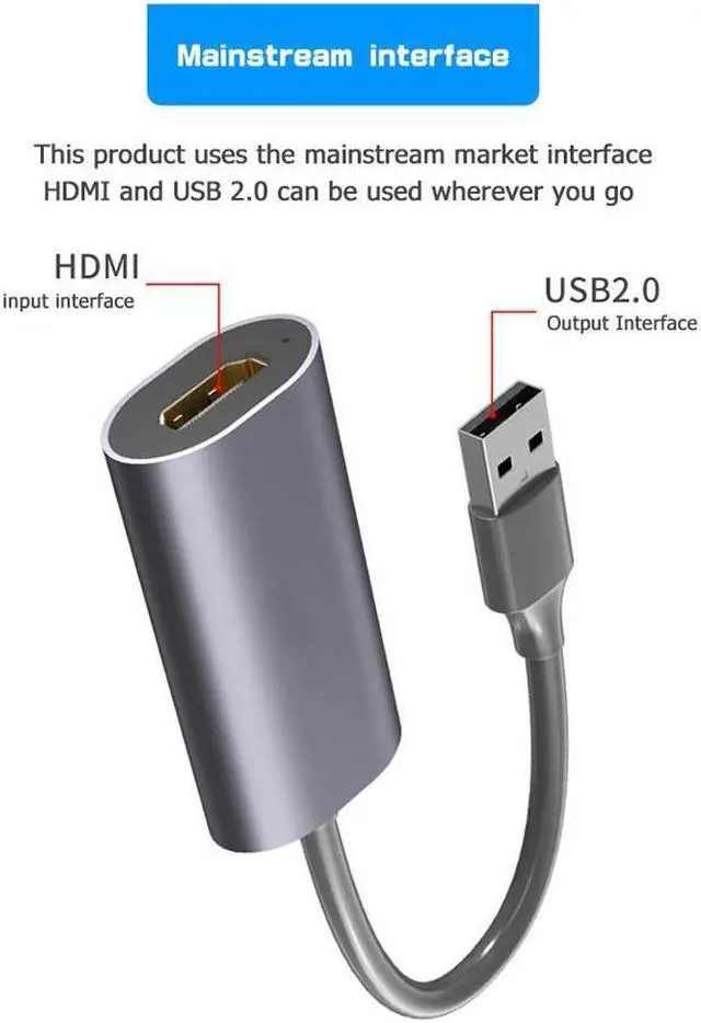 Alt view image 2 of 7 - 1080P USB 2.0 HDMI Video capture Card Grabber Record Box Record via DSLR Camcorder Compatible with VLC/OBS/Amcap for Live Streaming Broadcasting Video Recording
