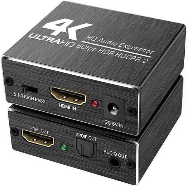Alt view image 2 of 6 - 4K/60HZ HDMI Audio Extractor HDMI 2.0 Stereo Extractor Converter Optical TOSLINK SPDIF + 3.5mm Audio Splitter Adapter supports 3D HDR YUV4:4:4 3 EDID
