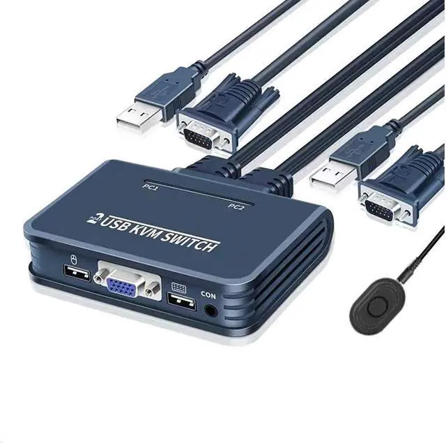 Alt view image 2 of 7 - 2 Port USB VGA KVM Switch,2 in 1 Out Dual Port VGA Monitor Selector Switcher Box for 2 PC Sharing 1 Video Monitor,USB Keyboard,USB Mouse