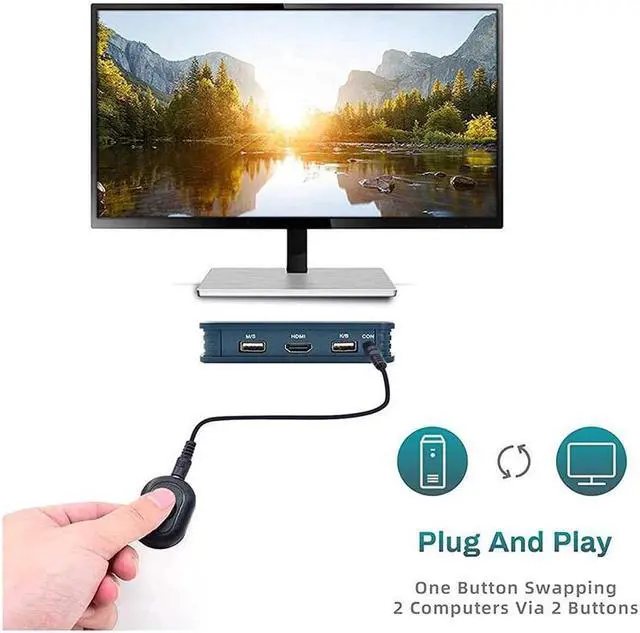 Alt view image 4 of 7 - 2 Port USB VGA KVM Switch,2 in 1 Out Dual Port VGA Monitor Selector Switcher Box for 2 PC Sharing 1 Video Monitor,USB Keyboard,USB Mouse