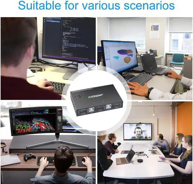 Alt view image 7 of 7 - KVM Switch HDMI 2 Port Box, 2 Computers Share one Set Wired or Wireless Keyboard & Mouse and one Monitor, Support UHD 4K @30Hz, Compatible Laptop/PC/PS4/Xbox/HDTV