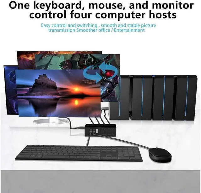 Alt view image 5 of 7 - HDMI KVM Switch 4 Port HDMI Switcher, 4K @60Hz 4 In 1 Out KVM USB Switch Box for 4 PC Sharing Keyboard Mouse Monitor Compatible with Laptop, PC, PS4, Xbox HDTV