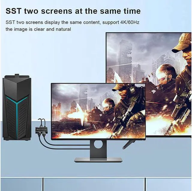 Alt view image 3 of 7 - 8K DisplayPort 1.4 MST Hub Splitter, 1 in 2 Out Displayport DP to DP+HDMI Video Converter with MST Function, Support Extend and Mirror Mode, (Windows PC only)