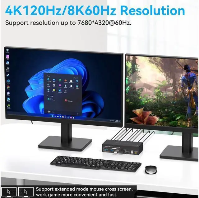 Alt view image 4 of 7 - 2 Port Dual Monitor DisplayPort HDMI KVM Switch 8K @60Hz, 4K @120Hz, USB 3.0 DP+HDMI KVM Switcher 2 in 2 Out for 2 Computers 2 Monitors with 4 Ports USB 3.0 Support Copy and Extended Display