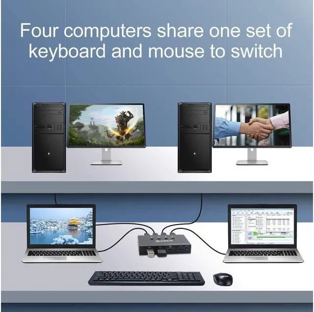 Alt view image 3 of 7 - USB 2.0 Switch Selector, 4 in 4 Out USB HUB KVM Switcher for 4 Computers Sharing 4 USB Devices For Mouse, Keyboard, Scanner, Printer, With Remote control (Battery not included)