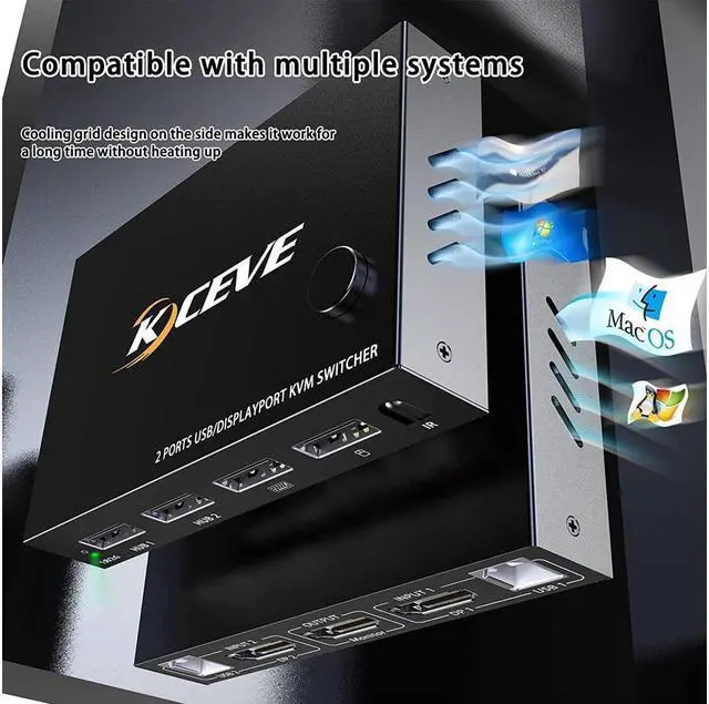 Alt view image 2 of 7 - 2 Port Displayport USB KVM Switch 2 in 1 Out, DisplayPort 2 Port DP Display Port KVM Switcher with 2.0 USB Hub Support 4K @60Hz (3840*2160) for Share Keyboard Mouse Monitor