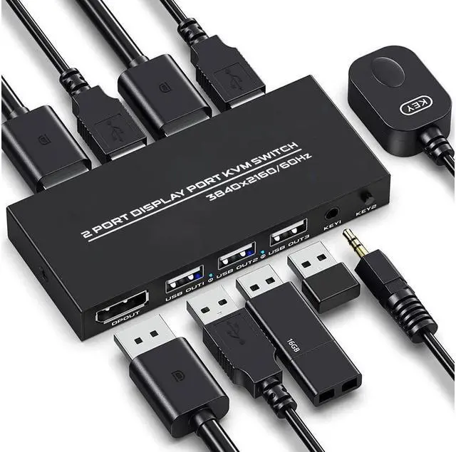 Main image of KVM Switch DisplayPort - 2 Port DP KVM Switch, Two Computers One Monitor Switch to Share Mouse,Keyboard,Printer, USB 2.0 Device and Ultra HD Monitor, Support 4K @60Hz, 2 DP and 2 USB Cable Included