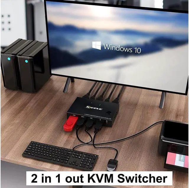 Alt view image 4 of 7 - 2 Ports HDMI KVM Switch, KVM Switch HDMI 2 Port USB 2.0 Switcher Box 2 in 1 Out HDMI Switch for 2 Computers Share Keyboard and Mouse Support 4K @30Hz, with Remote Control and 2 USB 2.0 Cable