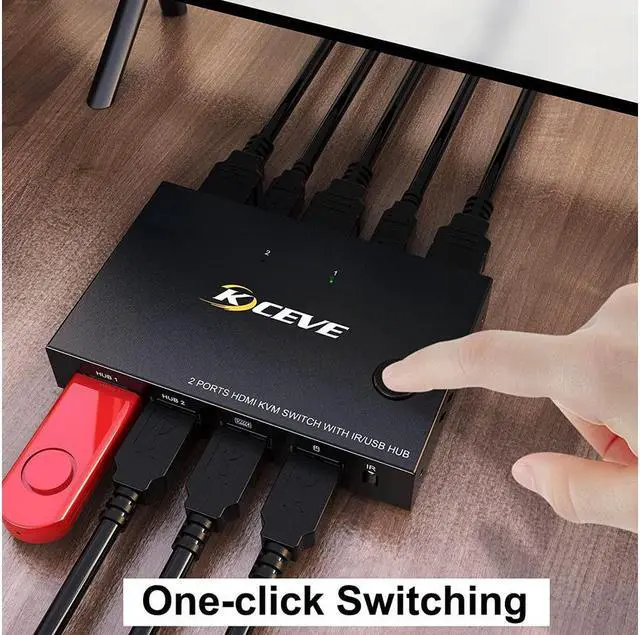Alt view image 5 of 7 - 2 Ports HDMI KVM Switch, KVM Switch HDMI 2 Port USB 2.0 Switcher Box 2 in 1 Out HDMI Switch for 2 Computers Share Keyboard and Mouse Support 4K @30Hz, with Remote Control and 2 USB 2.0 Cable