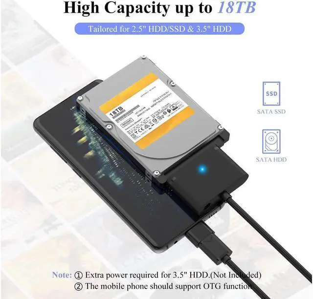 Alt view image 3 of 7 - USB3.0 to SATA 3 Hard Drive Cable Adapter, SATA III to USB 3.0 USB A 5Gbps Adapter Cable, External Hard Drive Connector Converter to USB for 2.5 inch 3.5 inch HDD SSD Data - Not Include Power Adapter