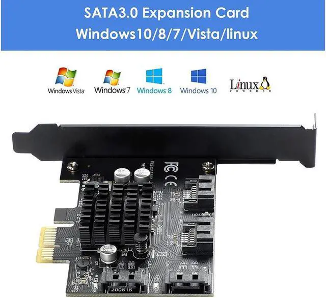 Alt view image 3 of 7 - Amify 4 Port SATA III PCIe 3.0 X1 Controller Card, PCI Express to SATA 3.0 6G, Marvell 88SE9215, Black