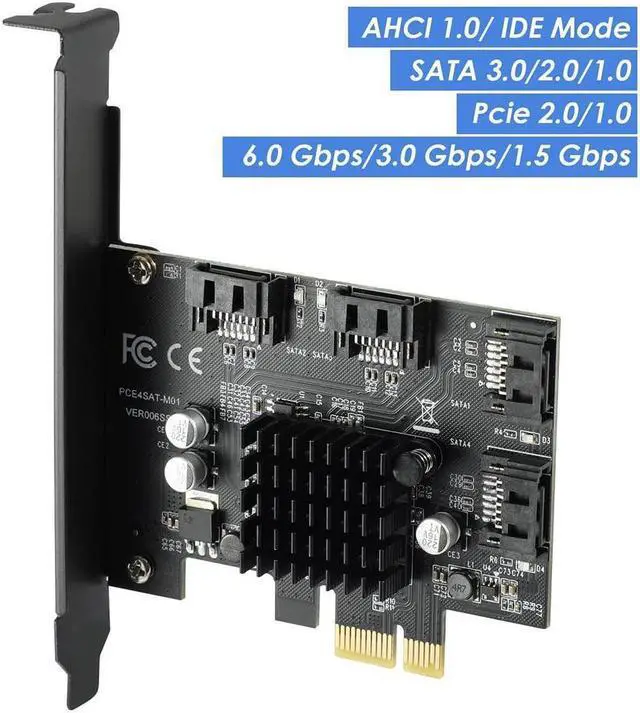 Alt view image 6 of 7 - Amify 4 Port SATA III PCIe 3.0 X1 Controller Card, PCI Express to SATA 3.0 6G, Marvell 88SE9215, Black