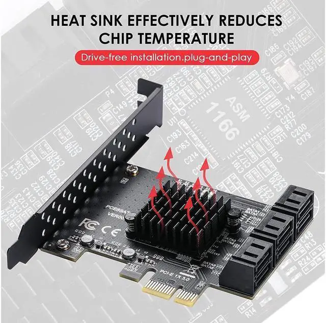Alt view image 5 of 7 - Amify PCIe SATA Card 6 Ports, with 6 SATA Cables and Low Profile Bracket, 6 Gbps 1X SATA 3.0 PCIe Card,Support 6 SATA 3.0 Devices(ASM1166 Chip