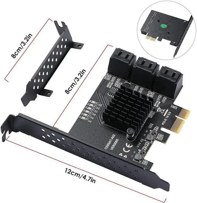 Alt view image 3 of 7 - Amify PCIe SATA Card 6 Ports, with 6 SATA Cables and Low Profile Bracket, 6 Gbps 1X SATA 3.0 PCIe Card,Support 6 SATA 3.0 Devices(ASM1166 Chip
