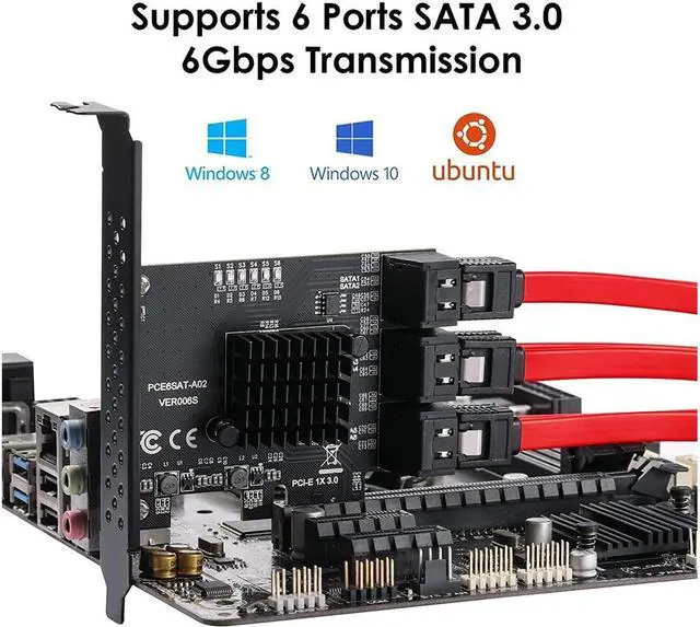 Alt view image 7 of 7 - Amify PCIe SATA Card 6 Ports, with 6 SATA Cables and Low Profile Bracket, 6 Gbps 1X SATA 3.0 PCIe Card,Support 6 SATA 3.0 Devices(ASM1166 Chip