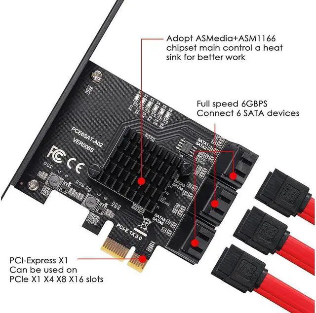 Alt view image 6 of 7 - Amify PCIe SATA Card 6 Ports, with 6 SATA Cables and Low Profile Bracket, 6 Gbps 1X SATA 3.0 PCIe Card,Support 6 SATA 3.0 Devices(ASM1166 Chip