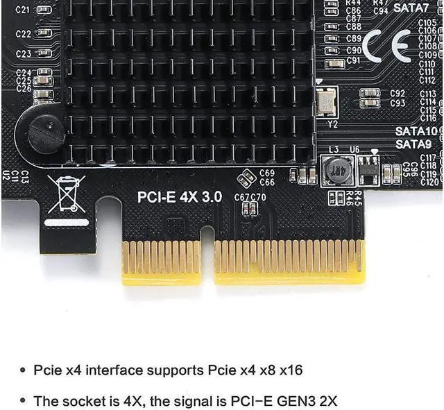 Alt view image 4 of 7 - Amify PCIE 4X SATA Card 10 Ports,6 Gbps SATA 3.0 Controller PCIe Expansion Card ,Non-Raid,Support 10 SATA 3.0 Devices,with Low Profile Bracket and 10 SSystem Disk, Support 8 SATA 3.0 Devices(SA3014)