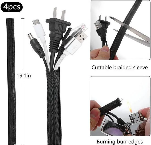 Alt view image 3 of 7 - 173 Pcs Cable Management Organizer Kit, Include 4 Cable Sleeve Split with 47 Self Adhesive Cable Clips Holder, 10 Cable Ties, 10 Adhesive Wall Cable Tie, 100 Fasten Cable Ties, 2 x Roll Cable Ties