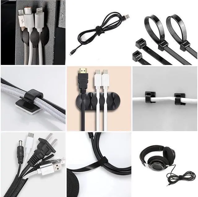 Alt view image 4 of 7 - 173 Pcs Cable Management Organizer Kit, Include 4 Cable Sleeve Split with 47 Self Adhesive Cable Clips Holder, 10 Cable Ties, 10 Adhesive Wall Cable Tie, 100 Fasten Cable Ties, 2 x Roll Cable Ties