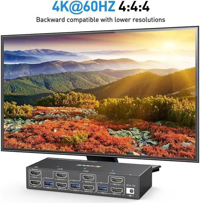 Alt view image 3 of 7 - Dual Monitor KVM Switch USB 3.0 HDMI KVM Switch for 2 Monitors 3 Computers 4K@60Hz 2K@144Hz, with EDID Emulator, Dual Monitor KVM Switch with 4 USB 3.0 Ports, Wired Remote and Cables Included