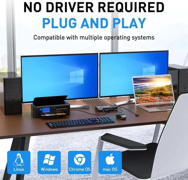 Alt view image 5 of 7 - HDMI KVM Switch 3 Computers 2 Monitors, KCEVE 4K@60Hz Dual Monitor USB 3.0 KVM Switcher with EDID Emulator, Support Copy and Extended Display, for 3 Computers Share 2 Displays and 4 USB Devices