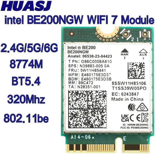 Main image of New Wi-Fi 7 BT 5.4 Intel BE200 WIFI Card BE200NGW 2.4/5/ 6 GHz 5.8 Gbps For Windows 11 PC Laptop