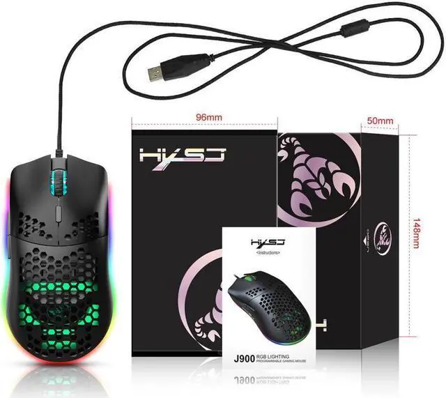 Alt view image 7 of 7 - Programmable RGB Gaming Mouse, 6 DPI (1000/1600/2400/3200/4800/6400) 96g Ultra Lightweight Honeycomb Optical LED Wired Mouse with Programmable 6 Keys RGB Marquee Effect Light