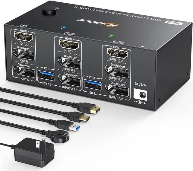 Main image of kvmsit2omputers3monitors,keveus3.0dmi+displport8k@30z/4k@144ztriplemonitordpkvmsiterfor2omputersre3displnd4us3.0devies,iredremoteinludedkfgl