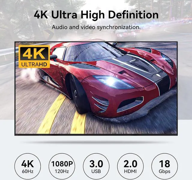 Alt view image 4 of 7 - Dual Monitor HDMI KVM Switch 4 Computers 2 Monitors 4K@60Hz 2K@120Hz 4 Port KVM Switches for 4 PCs Share 2 Monitor and 4 USB 3.0 Devices with Remote Control,USB3.0 Cables and Power Adapte
