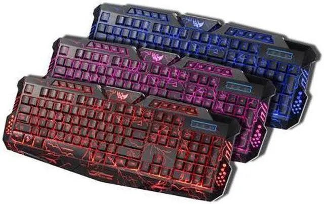Alt view image 3 of 4 - Gaming Keyboard and Mouse Combo, LED Backlit Keyboard, USB Wired Gaming Mouse, 3 Color Blue/Red/Purple LED Backlit Crack Keyboard and Mouse Set for Gamer Office