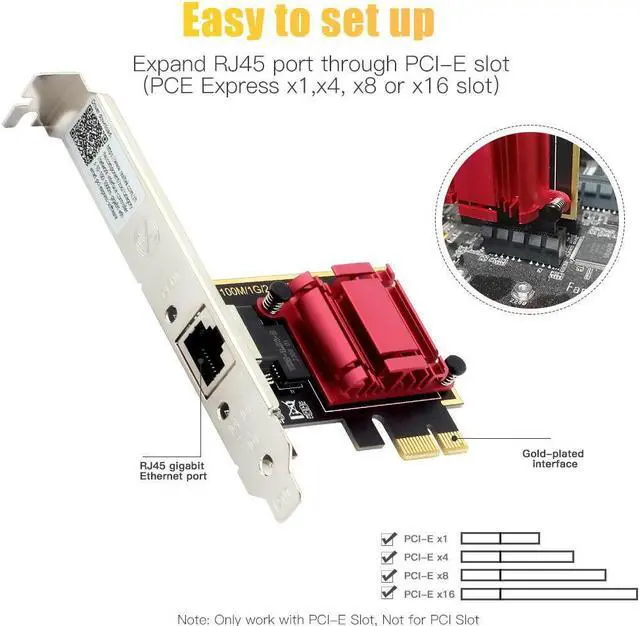Alt view image 2 of 5 - 2.5GBase-T PCIe Network Adapter RTL8125B 2500/1000/100Mbps PCI Express Gigabit Ethernet Card RJ45 LAN Controller 2.5G Ethernet Port Support PXE for Windows/Linux/mac Os with Low Profile