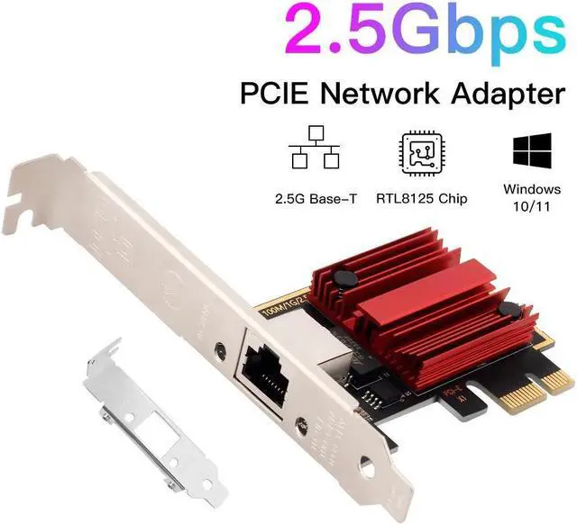 Main image of 2.5GBase-T PCIe Network Adapter, 2500/1000/100Mbps PCI Express Gigabit Ethernet Card RJ45 LAN Controller Support Windows Server/Windows, Standard and Low-Profile Brackets Included PCIe to 2.5 Gigabit