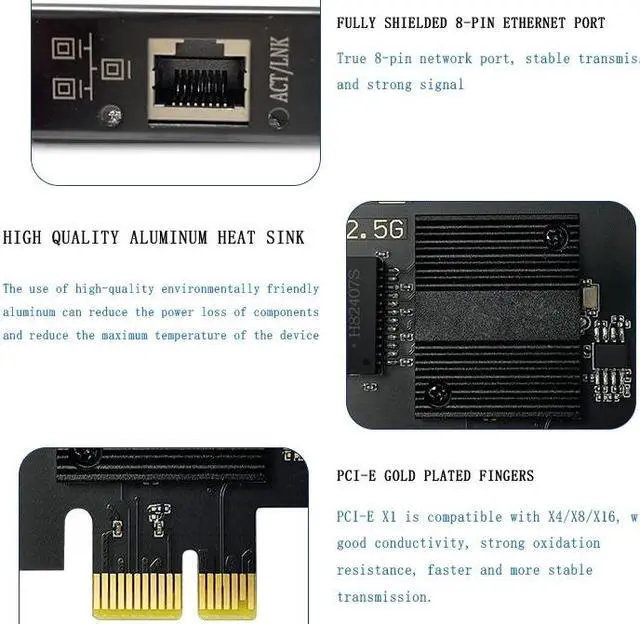 Alt view image 6 of 7 - 2.5Gbase-T Pcie Network Card Intel Chip I226-V 2.5G PCI Express Gigabit Ethernet Card Wired RJ45 LAN Adapter Converter for WINDOW 10 /11