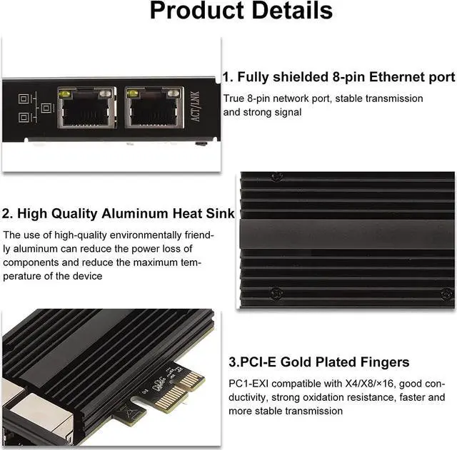 Alt view image 3 of 7 - 2.5Gbps PCIe Network Card Dual RJ45 Port Adapter with Intel I226 Chipset 2500/1000/100Mbps PCI Express Gigabit Ethernet NIC Card RJ45 LAN Port Controller for Desktop Gaming Office