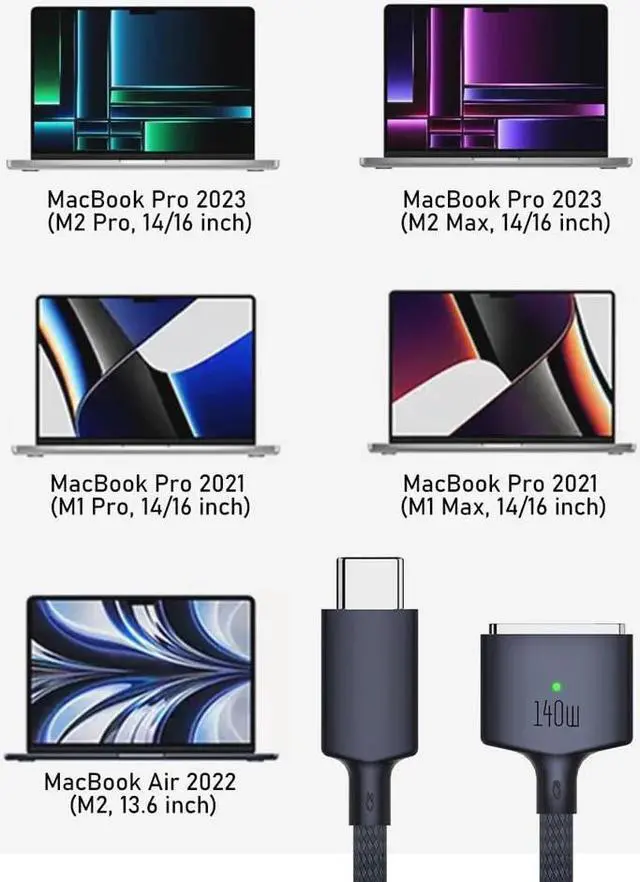 Alt view image 7 of 7 - 2M USB Type C to Magsafe 3 Magnetic Charger Cord Laptop Charging Cable Converter PD 140W for MacBook Air/Pro A2442 A2485 A2681
