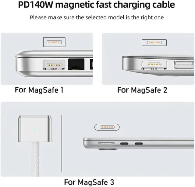 Alt view image 6 of 6 - 2M USB Type C to Magsafe 3 Magnetic Charger Cord Laptop Charging Cable Converter PD 140W for MacBook Air/Pro A2442 A2485 A2681
