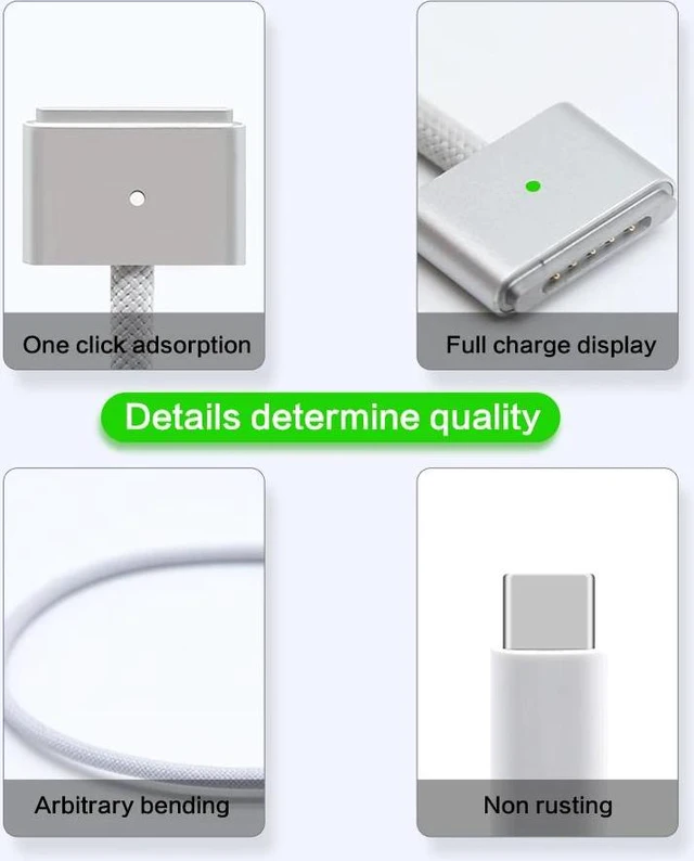 Alt view image 3 of 3 - USB Type C To Magsafe 3 Magnetic Charger Cord Laptop Charging Cable Converter PD 140W for MacBook Air/Pro A2442 A2485 A2681