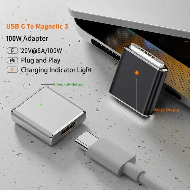 Alt view image 3 of 7 - 100W USB Type C Magnetic PD Adapter For Magsafe 3 MacBook Air Pro Led Indicator Fast Charging Adapter Magnet Plug Converter