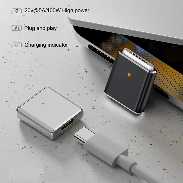 Alt view image 2 of 4 - 100W USB Type C Magnetic PD Adapter For Magsafe 3 MacBook Air Pro Led Indicator Fast Charging Adapter Magnet Plug Converter