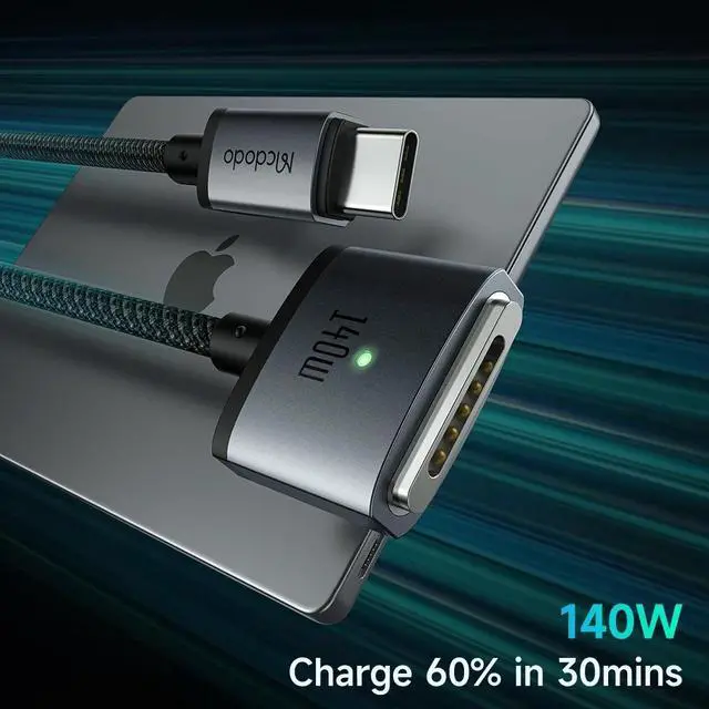 Alt view image 3 of 7 - PD 140W USB-C to MagSaf* 3 Fast Charge Magnetic Cable For Macbook Pro Air 13 14 16 M1 M2 Dual LED Indicators Charger Cord