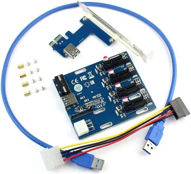 Alt view image 2 of 6 - Amify PCI-E 1 To 4 PCI Express 1X Slots Riser Card Mini ITX To External 4 PCI-E Slot Adapter PCI-E Port Mining Multiplier Card