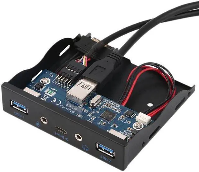 Alt view image 4 of 6 - Amify Internal USB 3.1 Gen 1 Type C + 2 x USB 3.0 Port Hub Front Panel w/ HD Audio Mic Jack for Desktop PC Case 3.5" Floppy Bay Mount