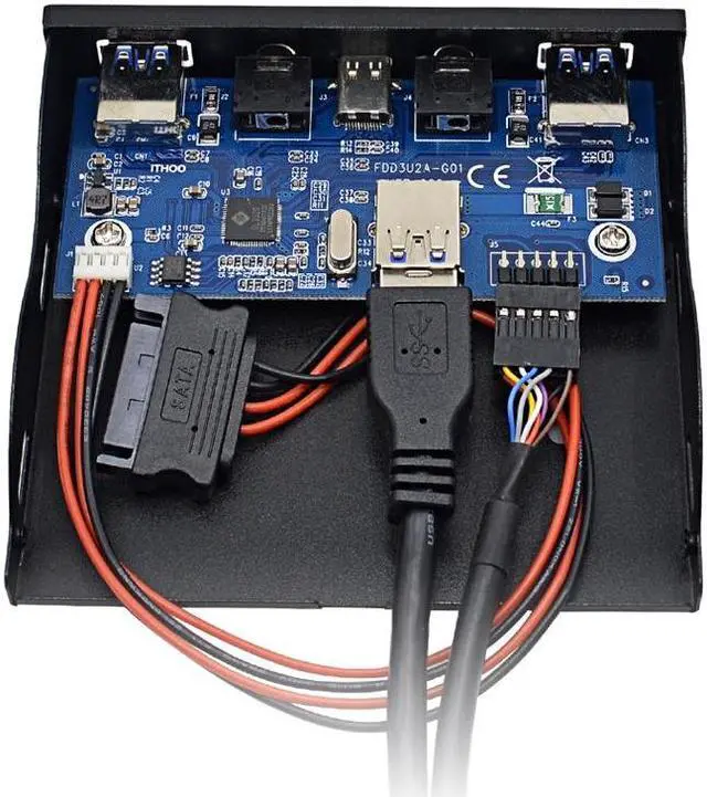 Alt view image 5 of 6 - Amify Internal USB 3.1 Gen 1 Type C + 2 x USB 3.0 Port Hub Front Panel w/ HD Audio Mic Jack for Desktop PC Case 3.5" Floppy Bay Mount