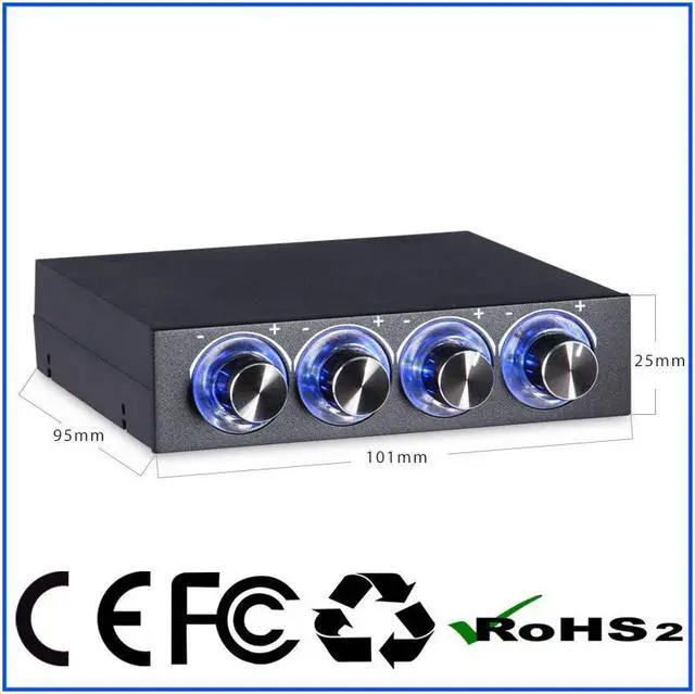 Alt view image 3 of 3 - Amify CPU/ case Multi- fan speed controller front panel for 3.5" PC Drive Bay w/ 4 Channel PC computer cooling controller temperature