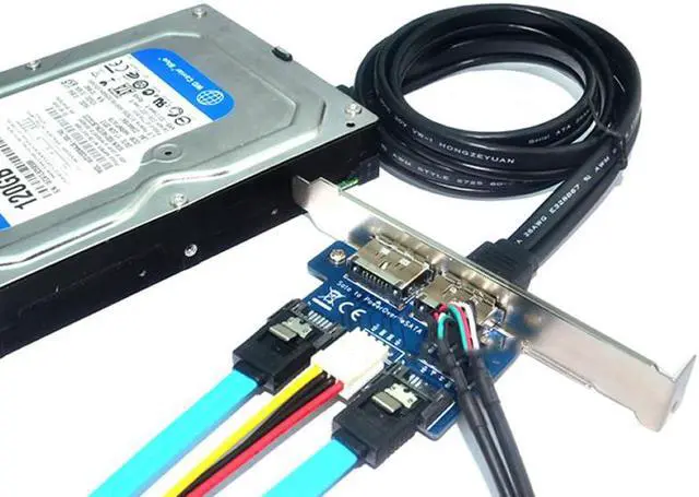 Alt view image 6 of 6 - Amify Desktop 2 Ports SATA to Power eSATA eSATAp 9Pin to USB 2.0 Converter Power by SATA 15pin w/full Profile Bracket Expansion Card