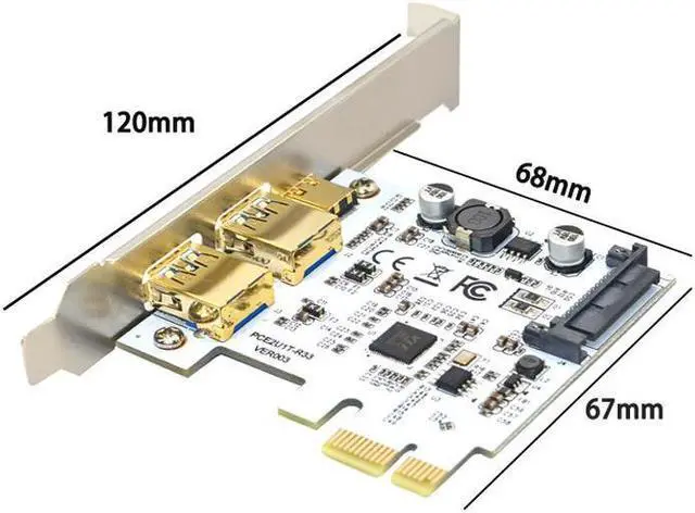 Alt view image 5 of 5 - Amify USB C PCIe Expansion Card,PCI-e Express 1X to 2 Ports USB-A & Type-C USB 3.1 5Gbps Desktop PC Case Add On Card Hub w/ Full-profile PCI Slot Cover