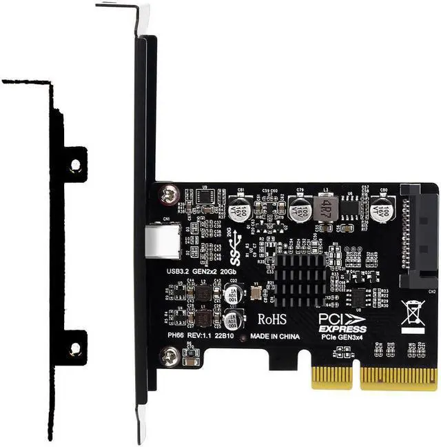 Alt view image 4 of 6 - USB C 20Gbps PCIe 3.0 Card,PCI Express x4 to USB 3.2 Gen2X2 Type-C Expansion Card with Full-Profile & Low-Profile Bracket,USB 3.2 20Gb/s to PCIe Add On Card Adapter - SATA Powered